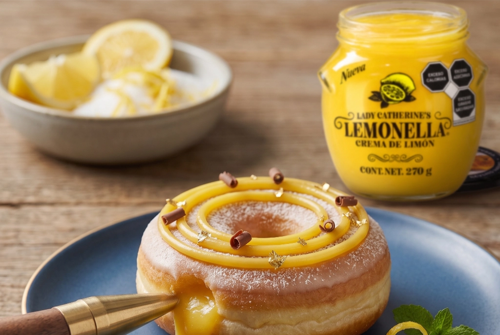 Dona decorada e inyectada con crema de limon Lemonella para panaderia