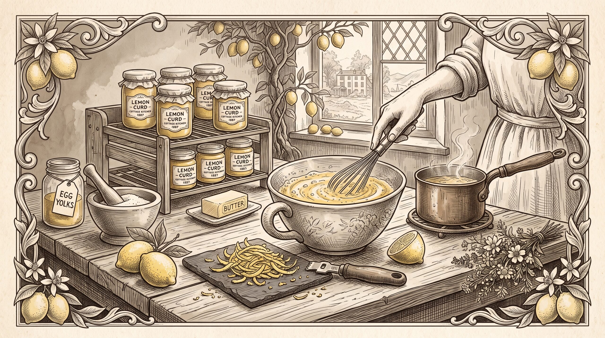 lustracion artesanal de cocina tradicional inglesa elaborando receta de lemon curd de 1901