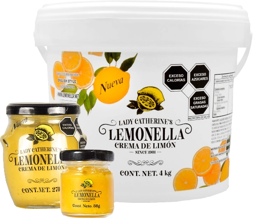 Presentaciones de crema de limon Lady Catherines Lemonella disponibles en supermercados y tiendas gourmet