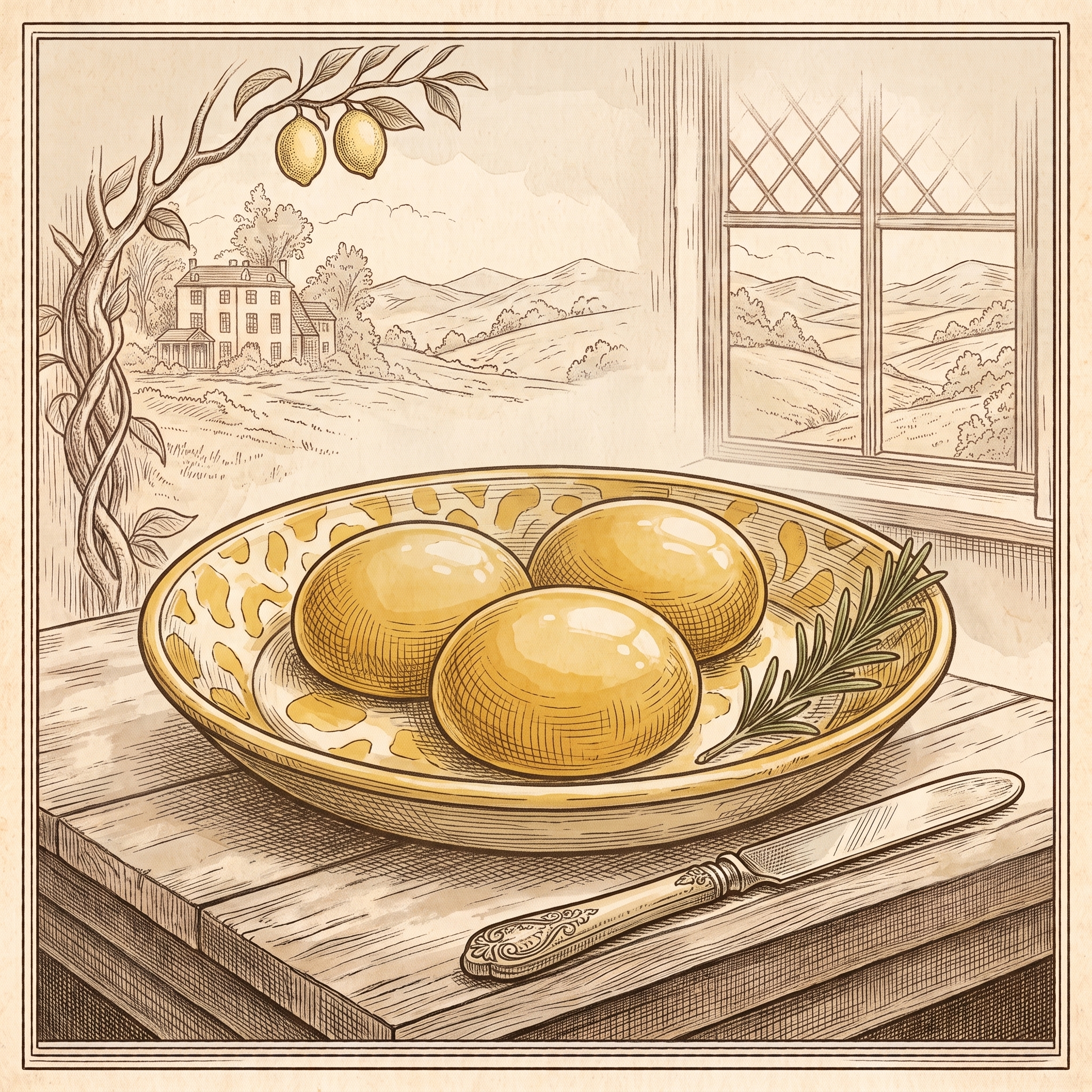 Ilustracion vintage de yemas de huevo para receta tradicional de crema de limon