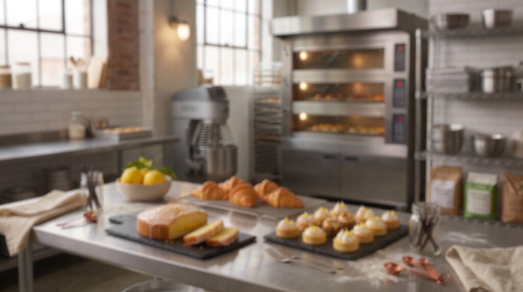 Panaderia profesional con productos horneados rellenos de crema de limon Lemonella