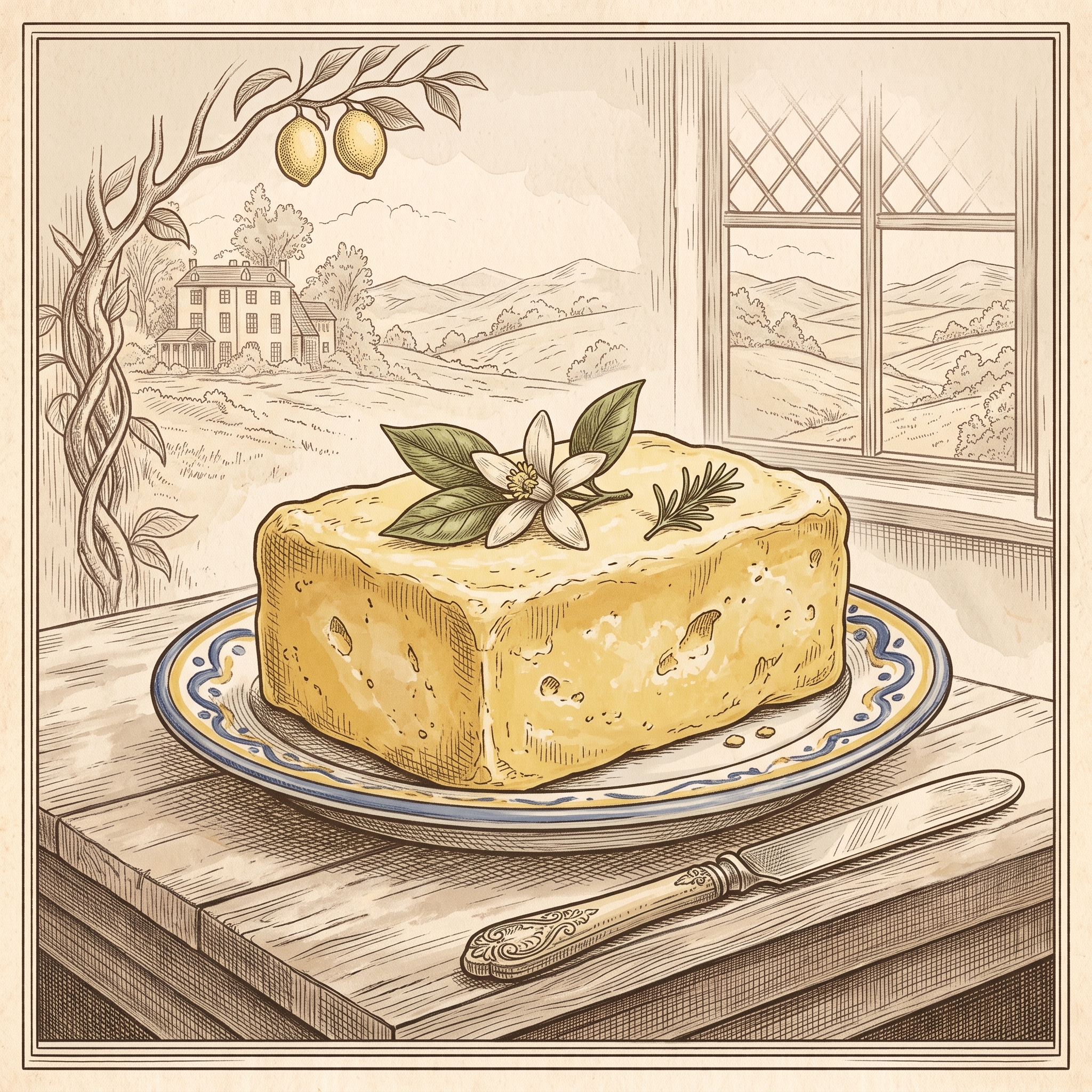 Ilustracion vintage de mantequilla pura para elaboracion artesanal de lemon curd