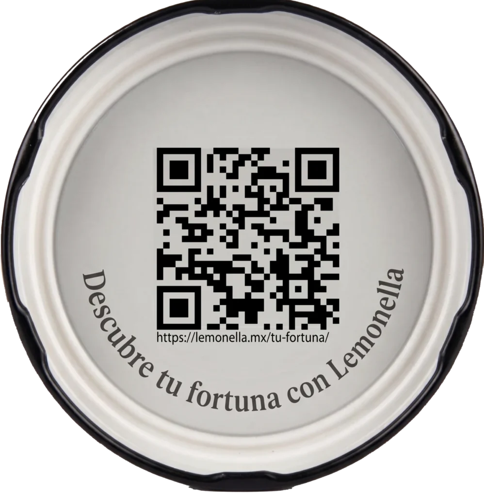 Tapa de frasco Lemonella con codigo QR dinamica Tu Fortuna