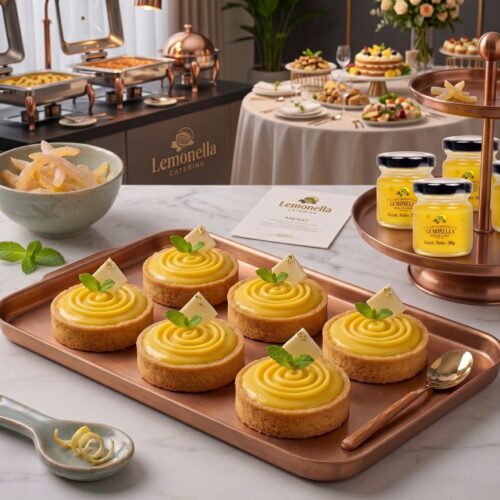 Tartaletas gourmet decoradas con crema de limon Lemonella para eventos y catering